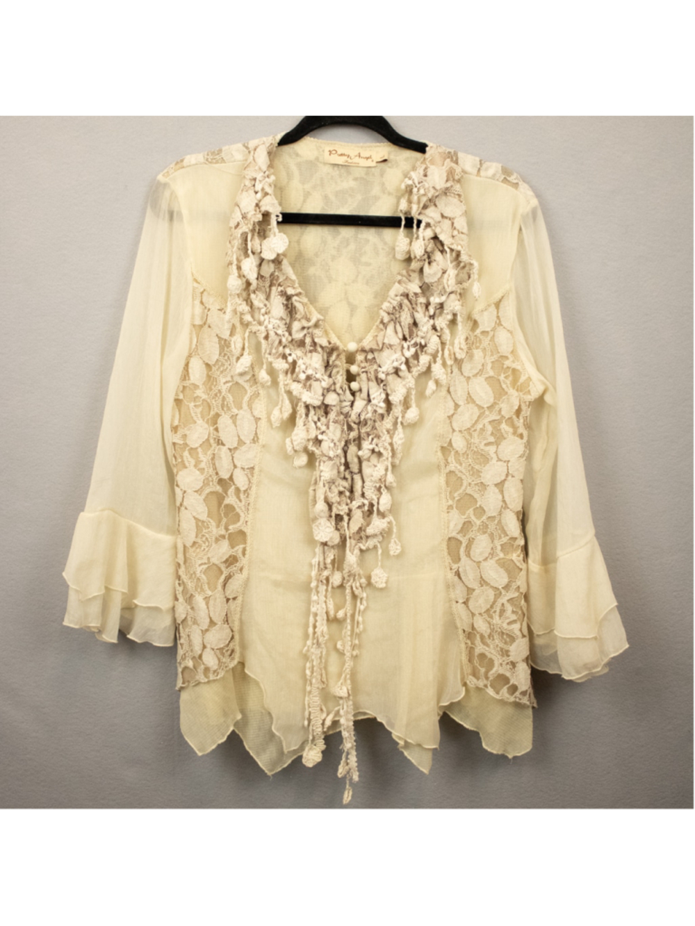 Pretty Angel beige ruffle lace bell sleeve top-L